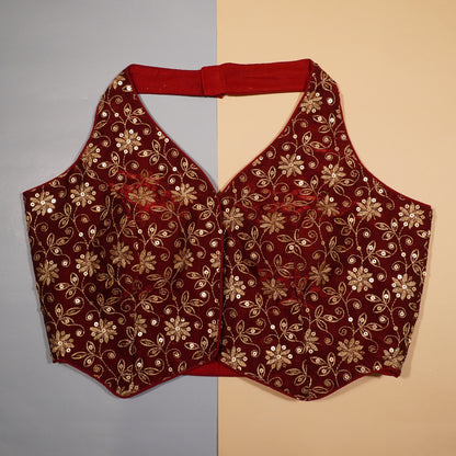 Maroon  Floral Halter Neck Crop Top