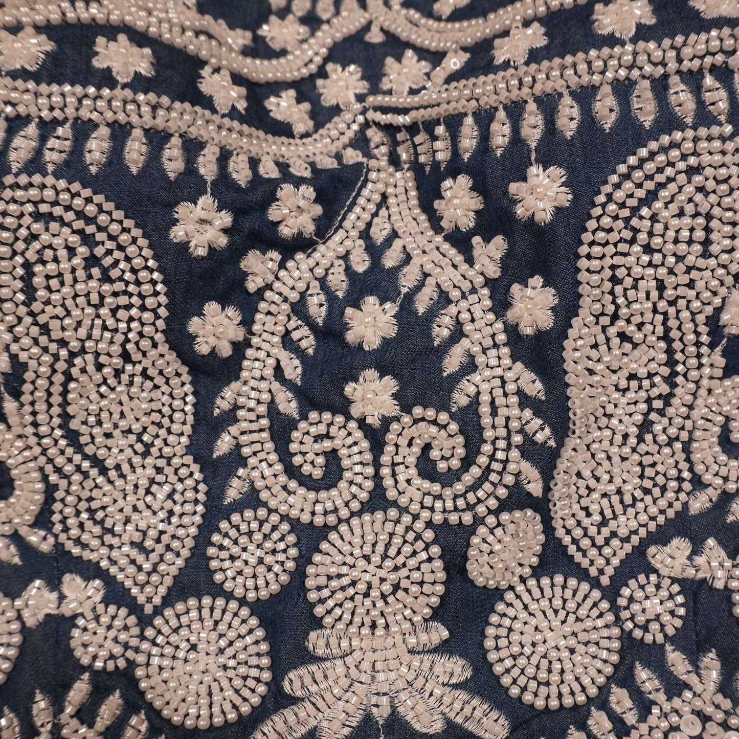 Navy Silver Hand-Beaded Paisley Crop Top