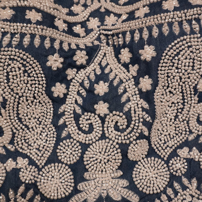 Navy Silver Hand-Beaded Paisley Crop Top