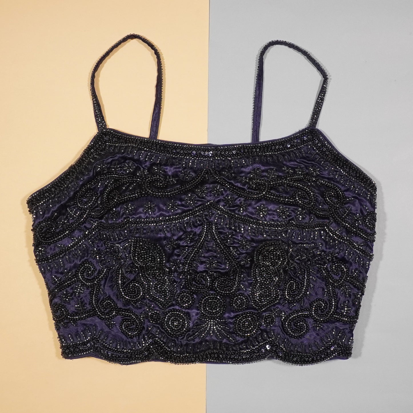 Deep NavyBlue tonal Beaded Scroll Top