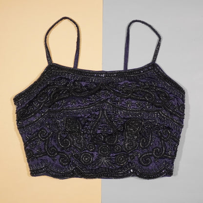 Deep NavyBlue tonal Beaded Scroll Top