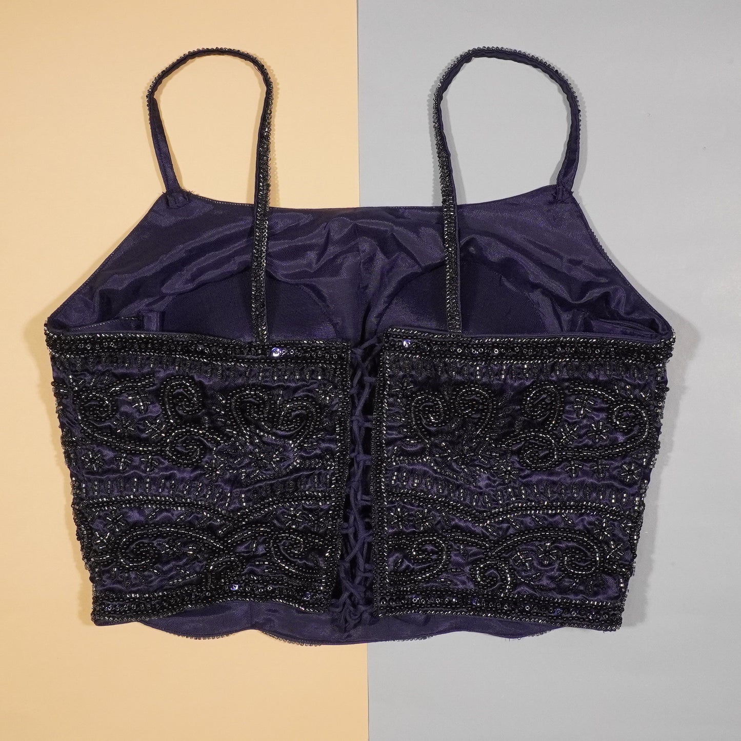 Deep NavyBlue tonal Beaded Scroll Top