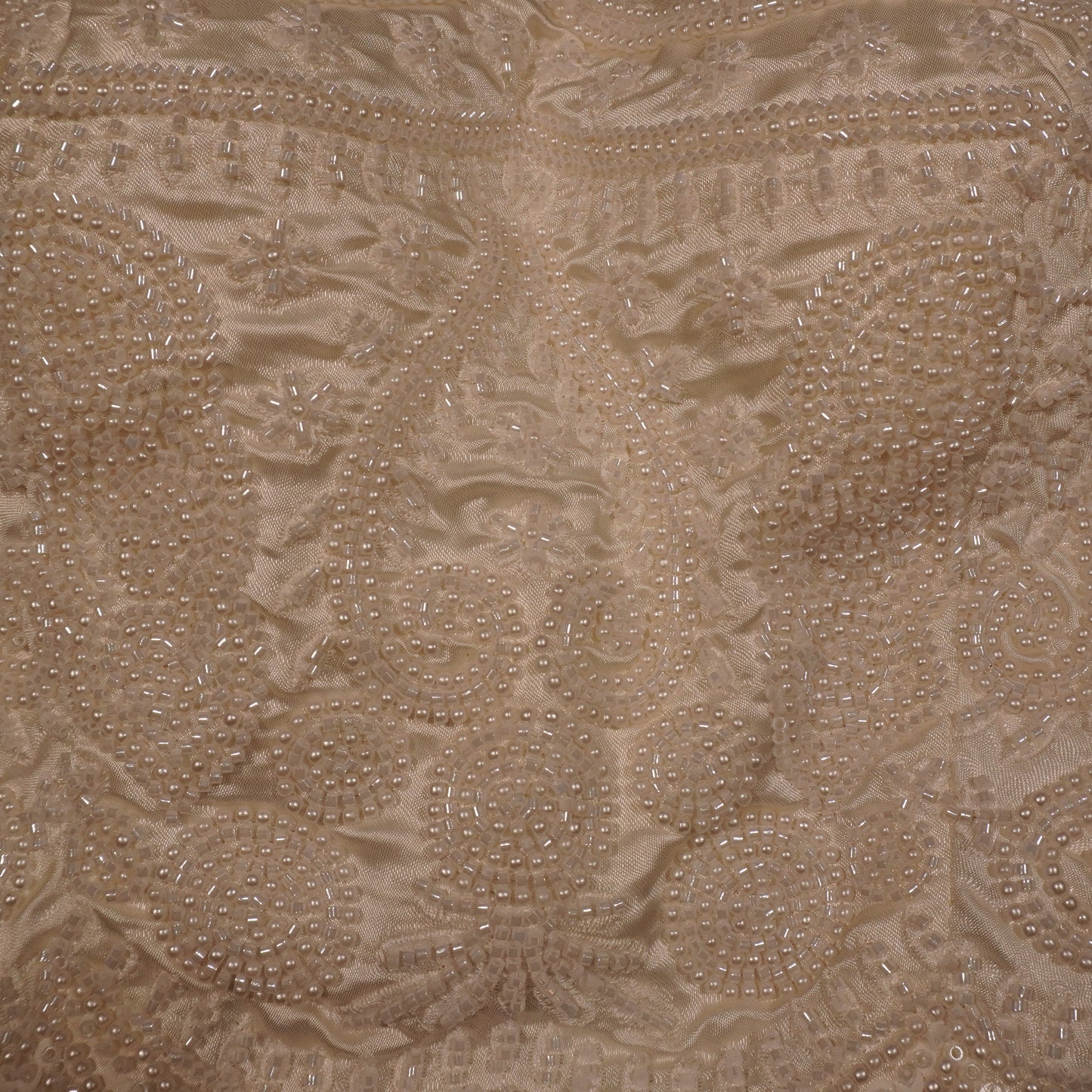 Cream Tonal Beaded Lattice Crop Top