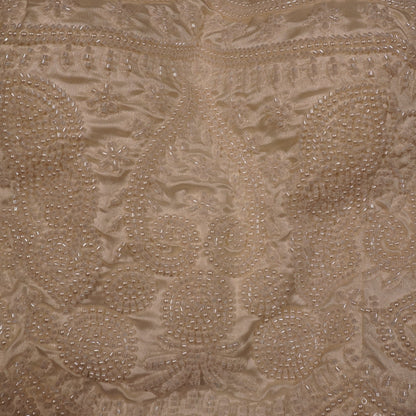 Cream Tonal Beaded Lattice Crop Top