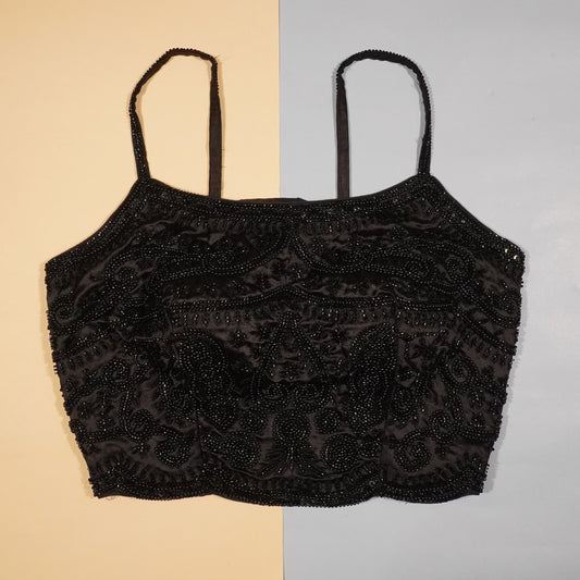 Jet Black Tonal Beaded Evening Top