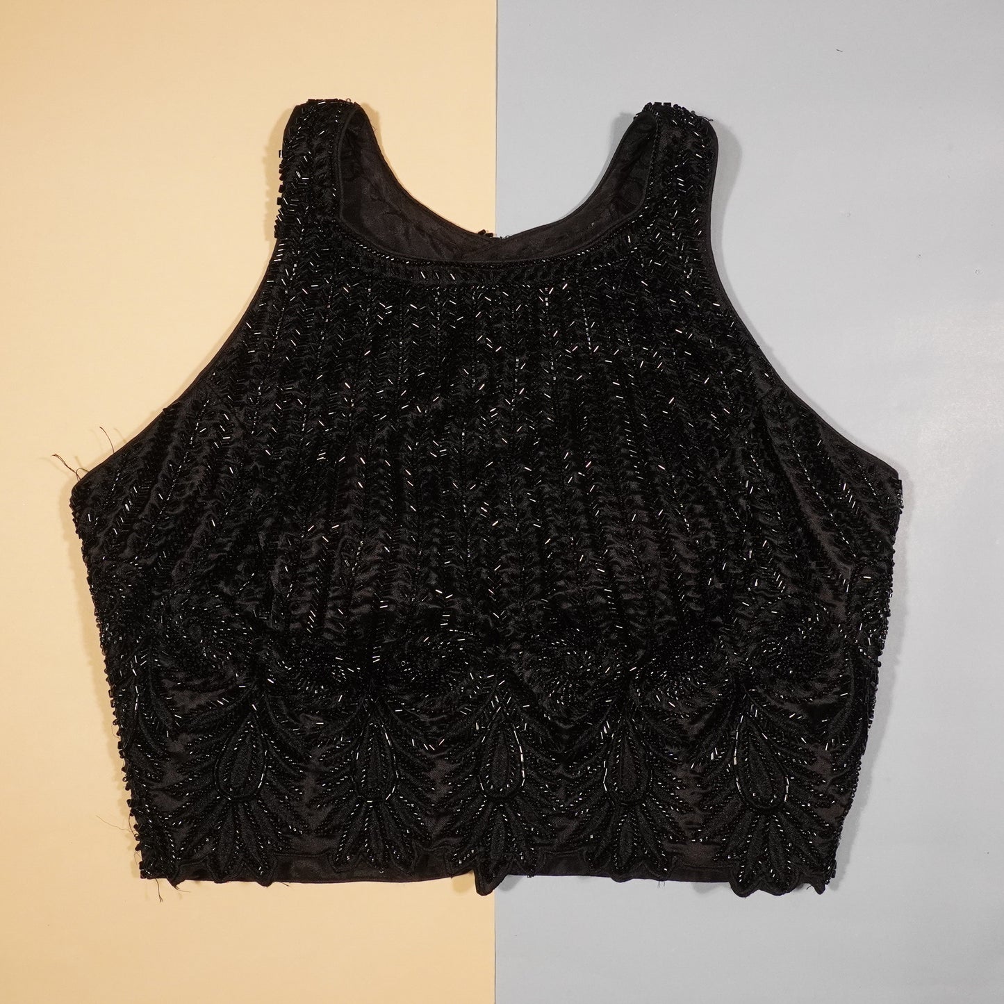Jet Black Sculpted High-Neck Blouse