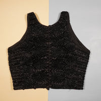 Jet Black Sculpted High-Neck Blouse