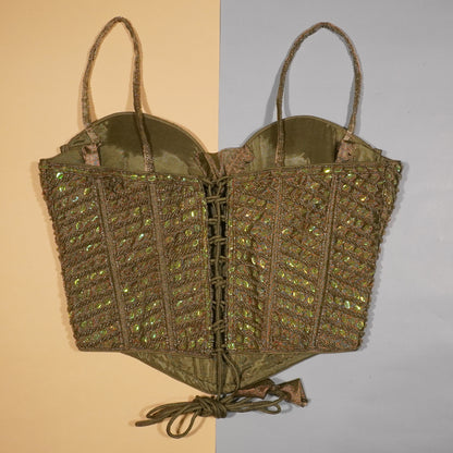 Olive Moss Hand-Beaded Corset Top