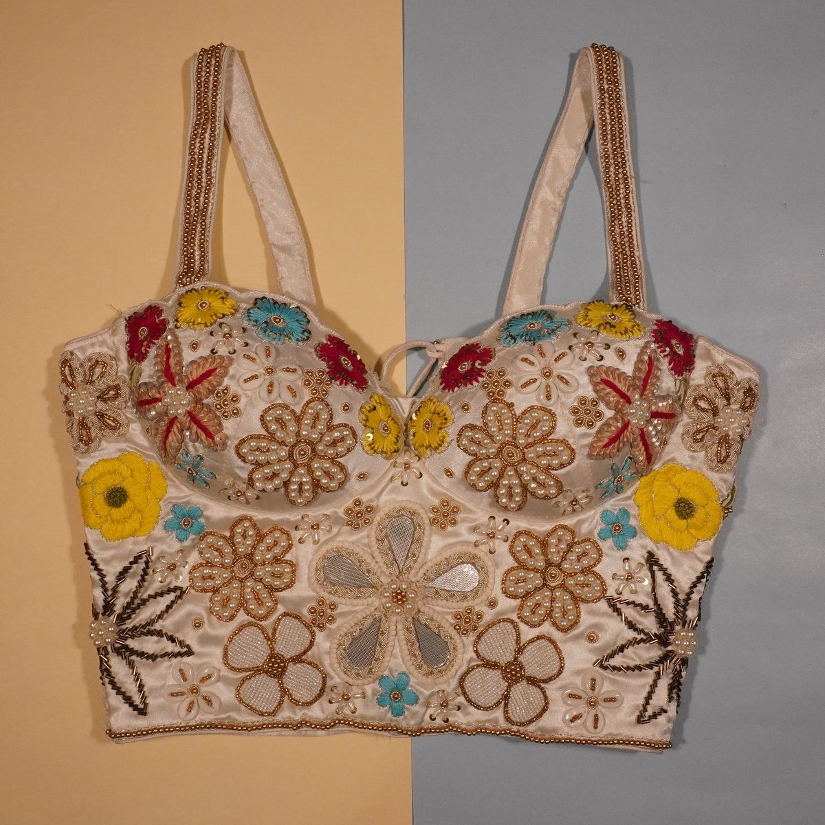 Pearl White Artisan Floral Bustier