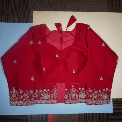 Red Mock-Neck Blouse