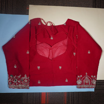 Red Mock-Neck Blouse