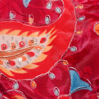 Crimson Red Floral V-Neck Saree Blouse with Sequins and Pearl Fringe
