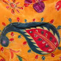 Mustard Yellow Vibrant Floral Print Blouse with Pearl Detailing