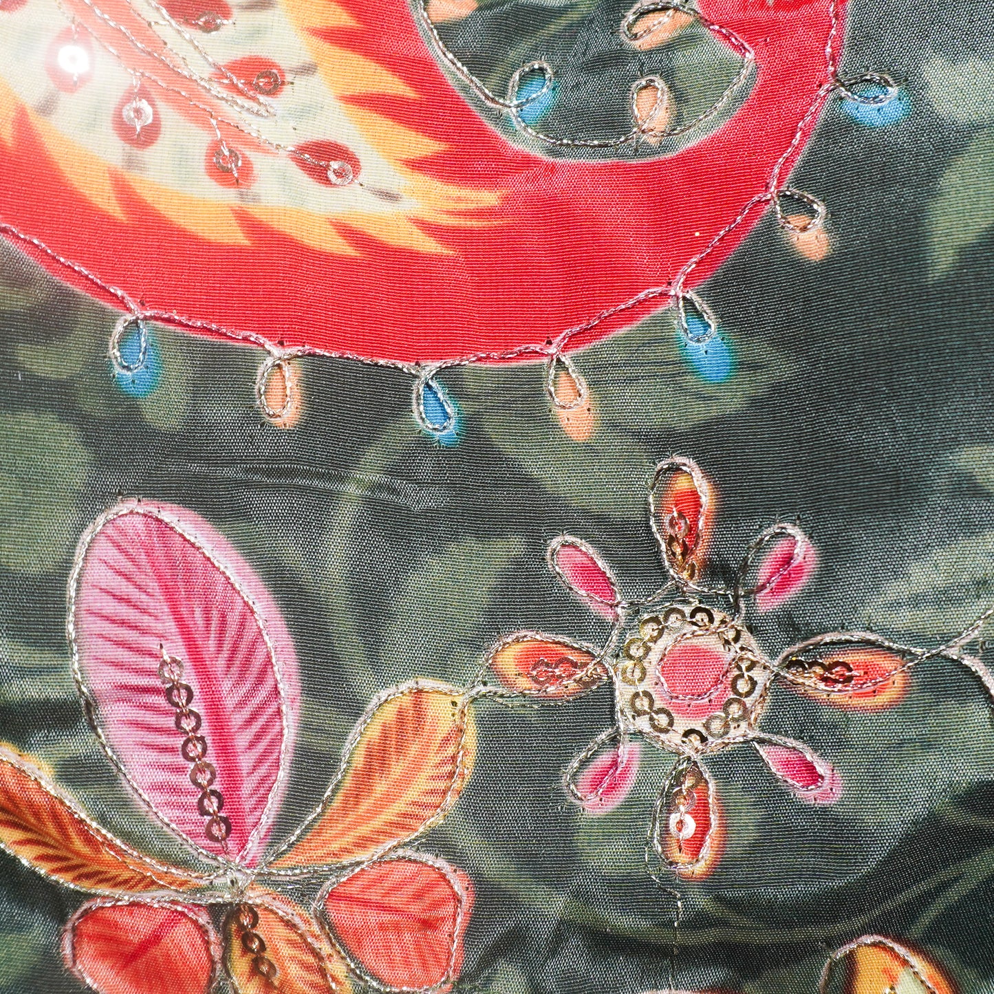 Deep Green V-Neck Paisley Print Readymade Blouse