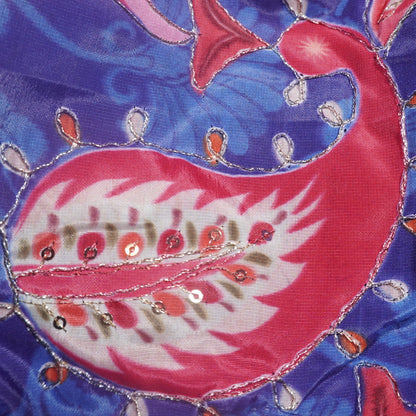 Royal Blue Sequined Print Blouse with Pearl Drop