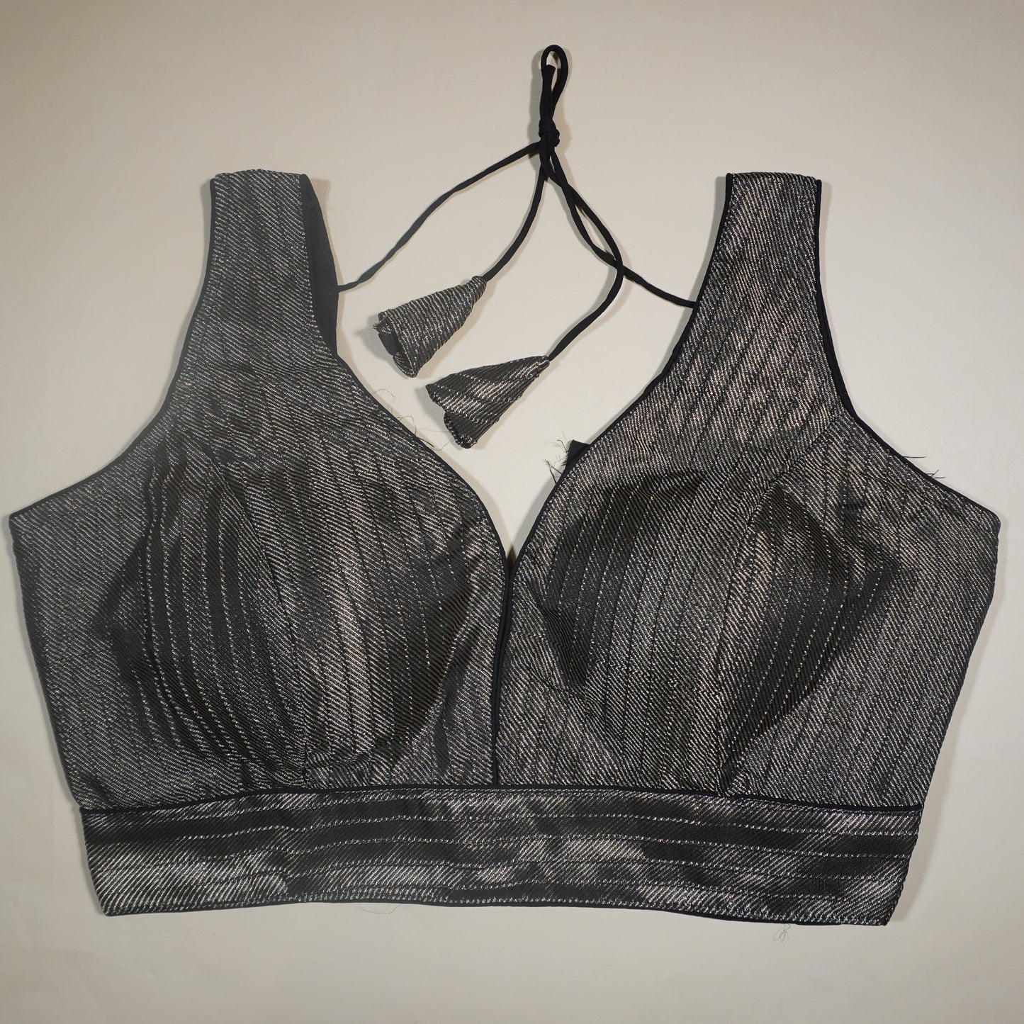 Black Shimmer Pleated Blouse