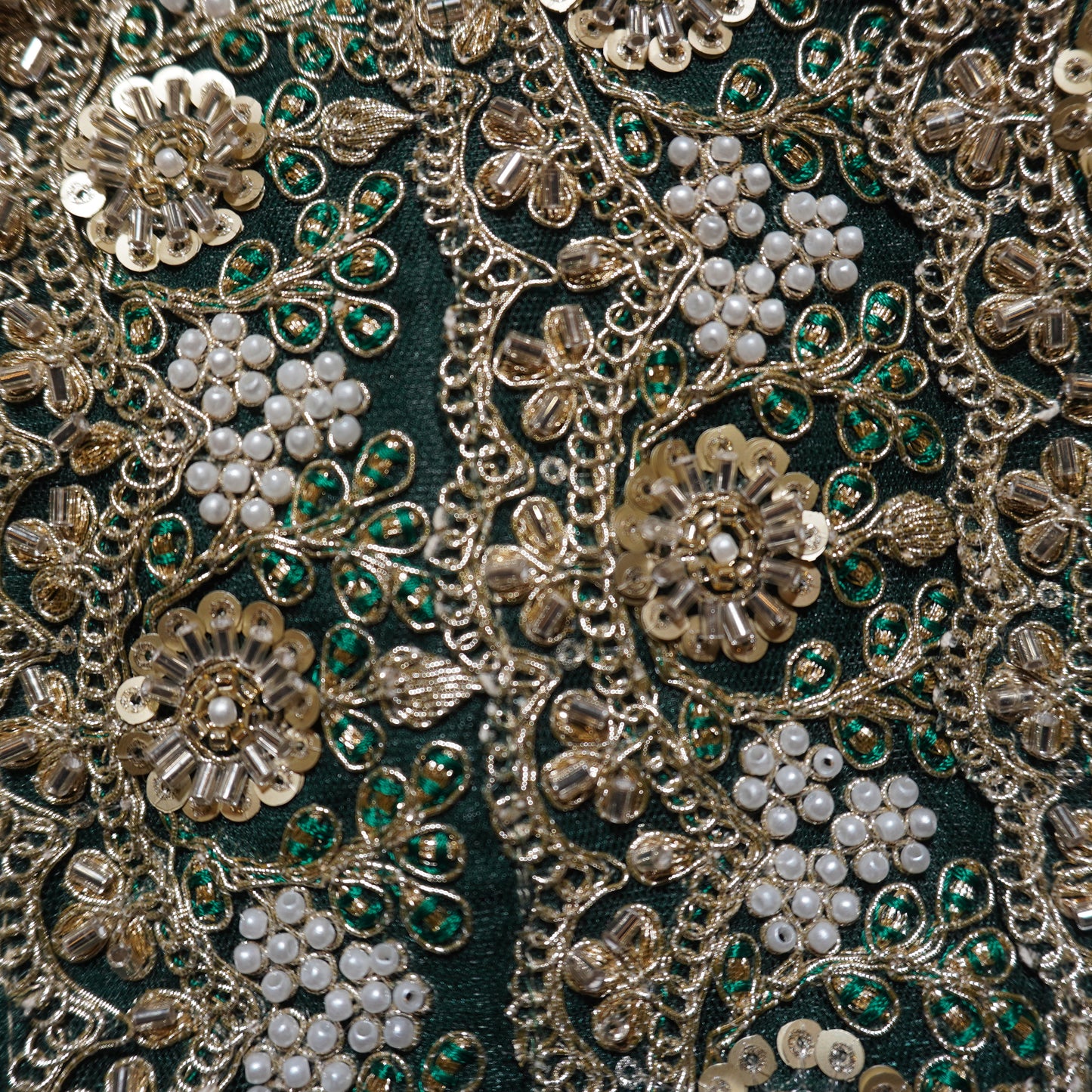 Forest Green Pearl-Embellished Corset Blouse