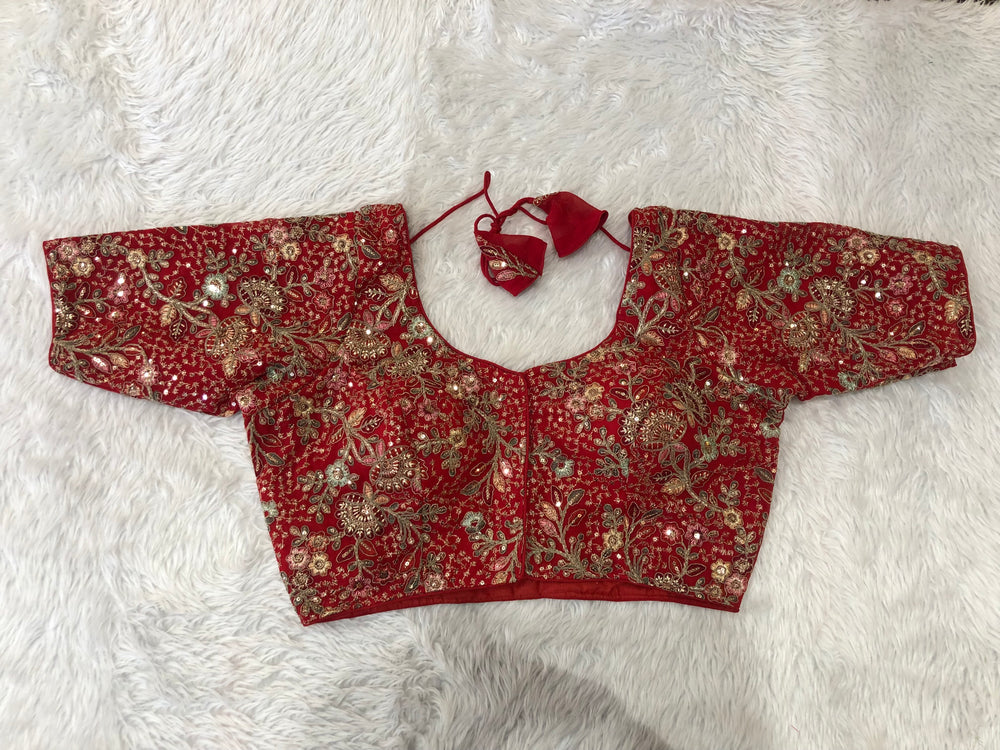 The Red Botanical Zardozi Blouse