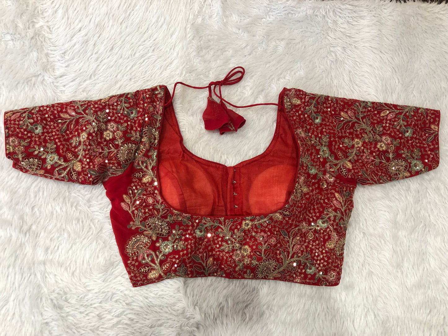 The Red Botanical Zardozi Blouse