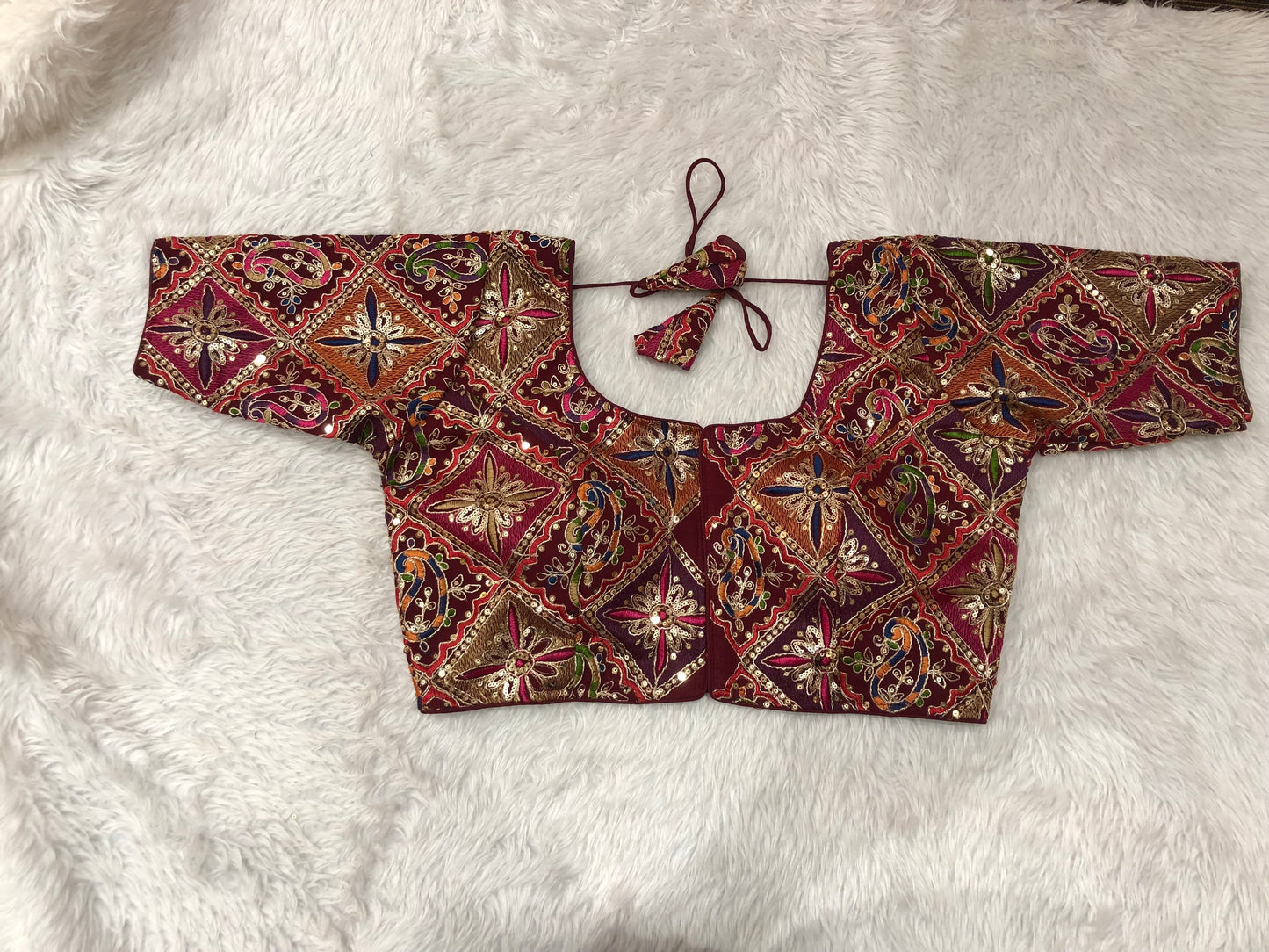 Multicolor Threadwork & Sequin Patchwork Blouse
