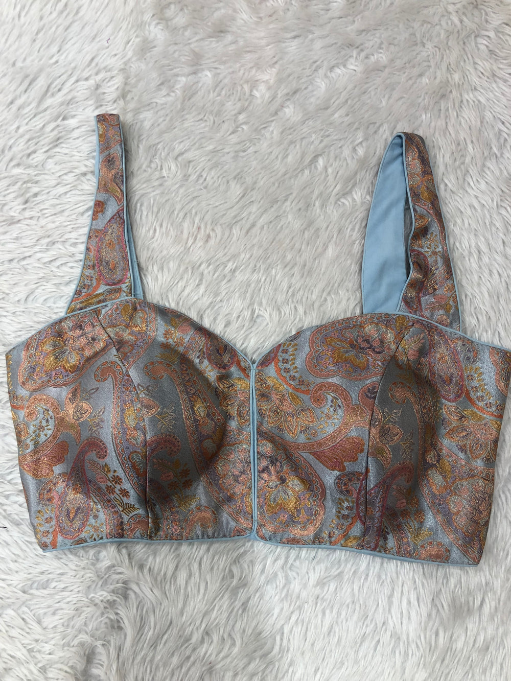 Lt Grey Floral Paisley Sleeveless Saree Blouse