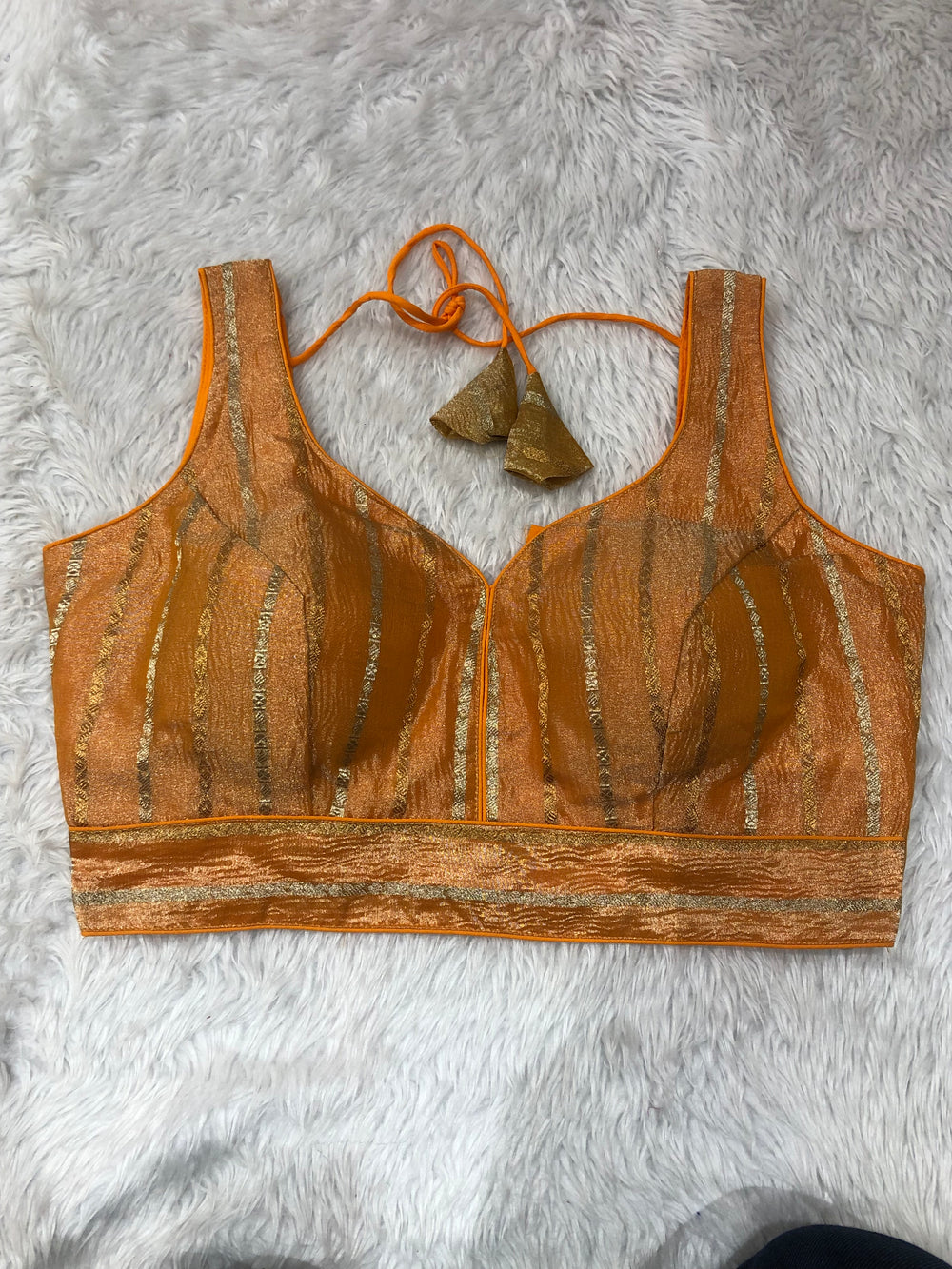 Orange Metallic Shimmer Bustier Top