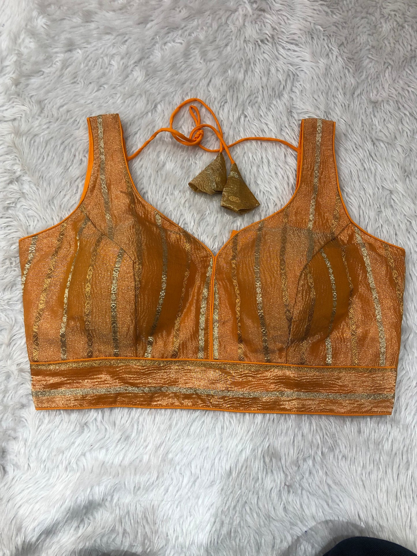 Orange Metallic Shimmer Bustier Top