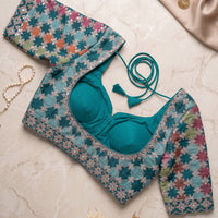 Rama Patchwork Embroidered Blouse with Floral Border