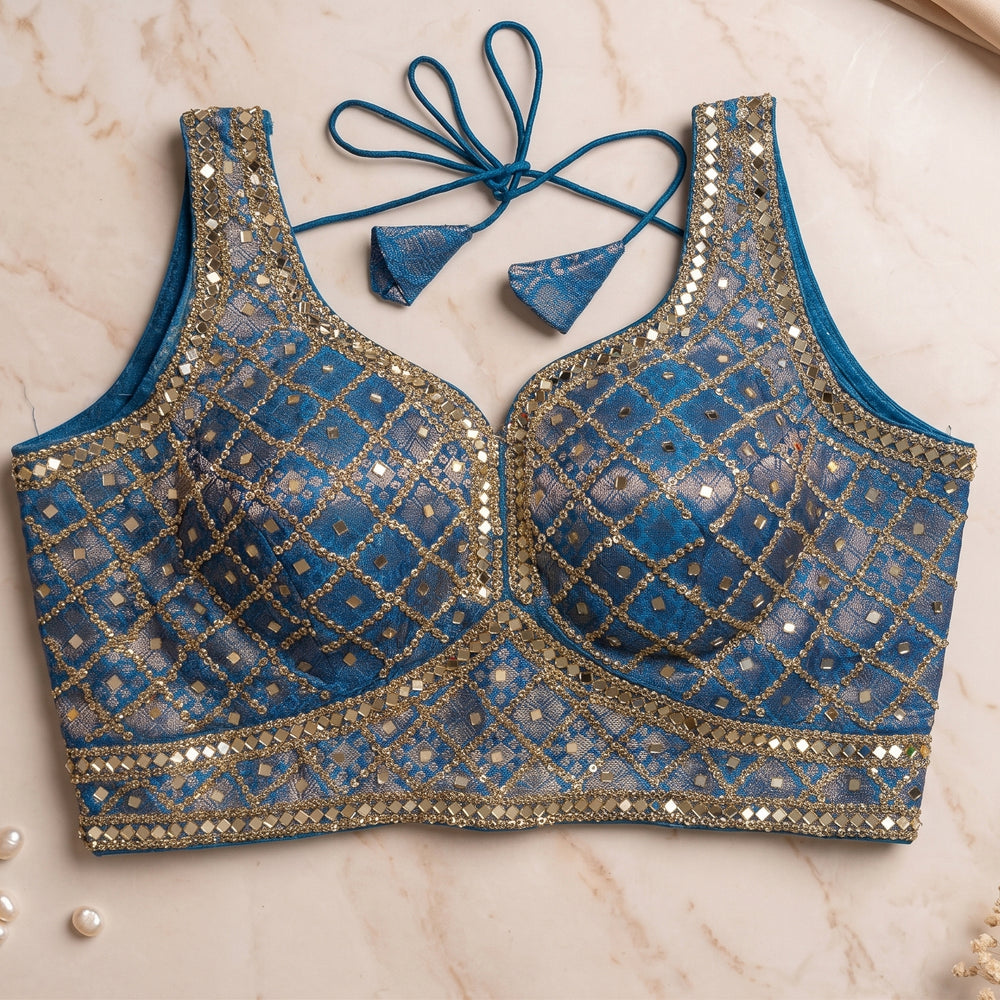 French Blue Geometric Glamour Blouse