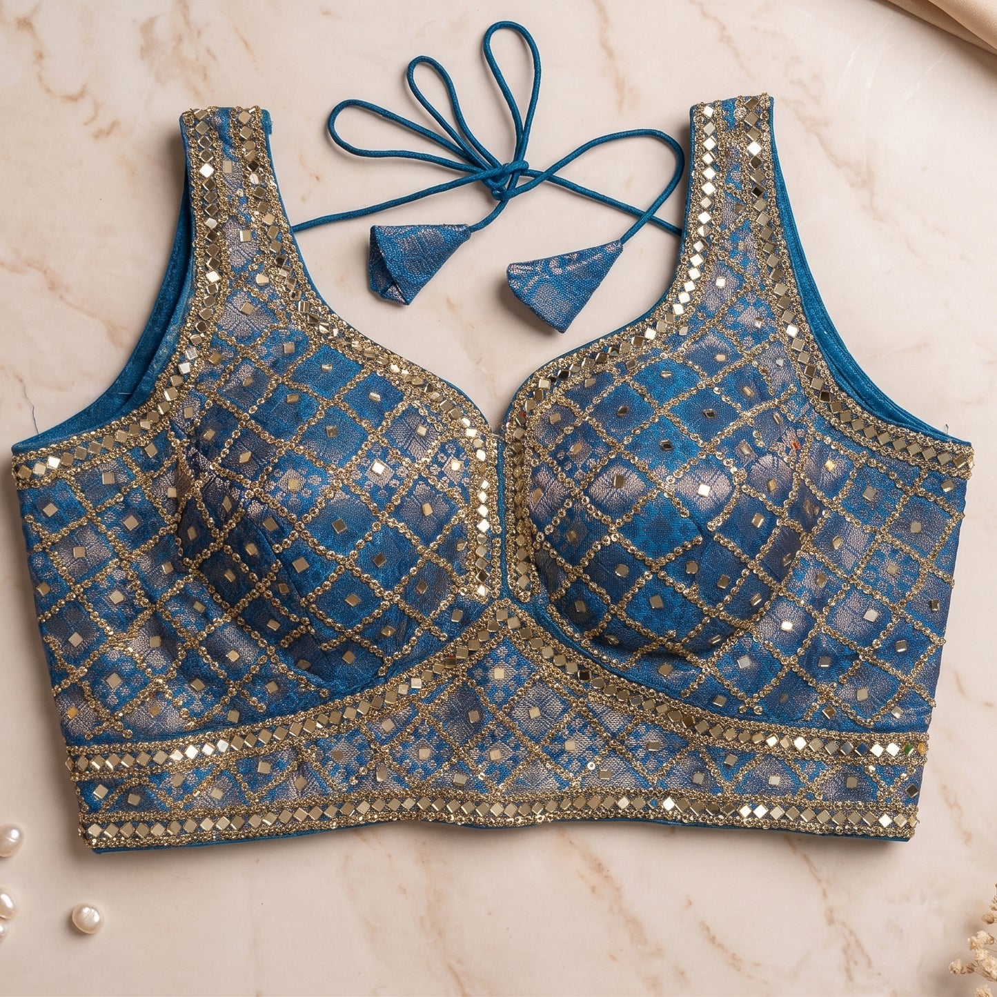 French Blue Geometric Glamour Blouse