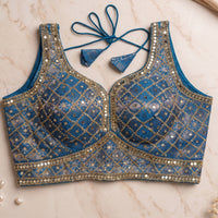 French Blue Geometric Glamour Blouse