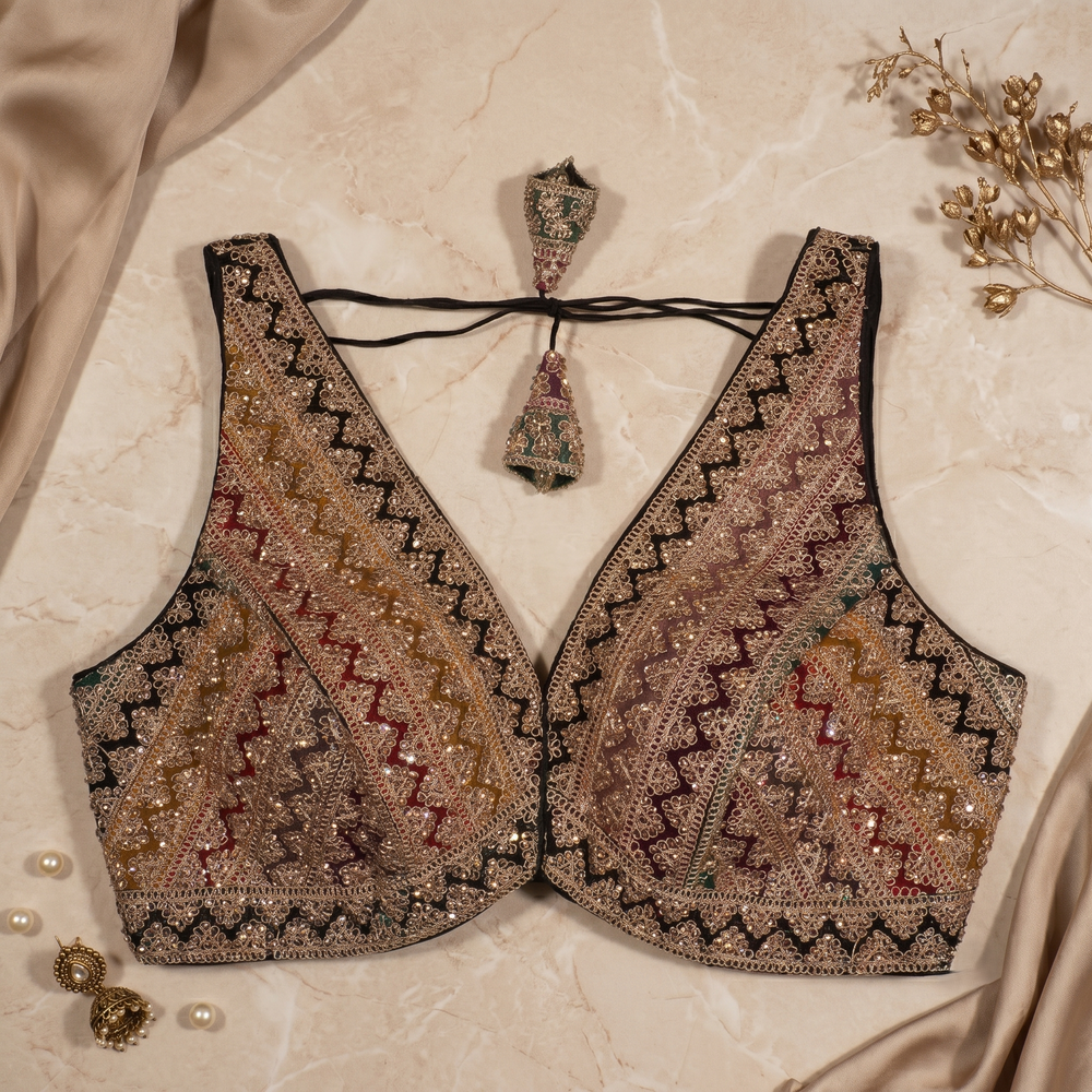 Midnight Mosaic Geometric Bridal Blouse