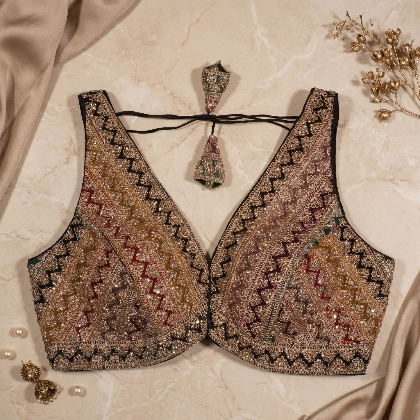 Midnight Mosaic Geometric Bridal Blouse