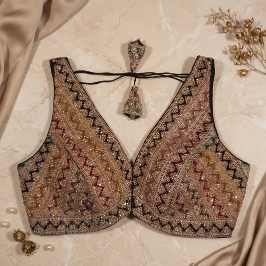 Midnight Mosaic Geometric Bridal Blouse