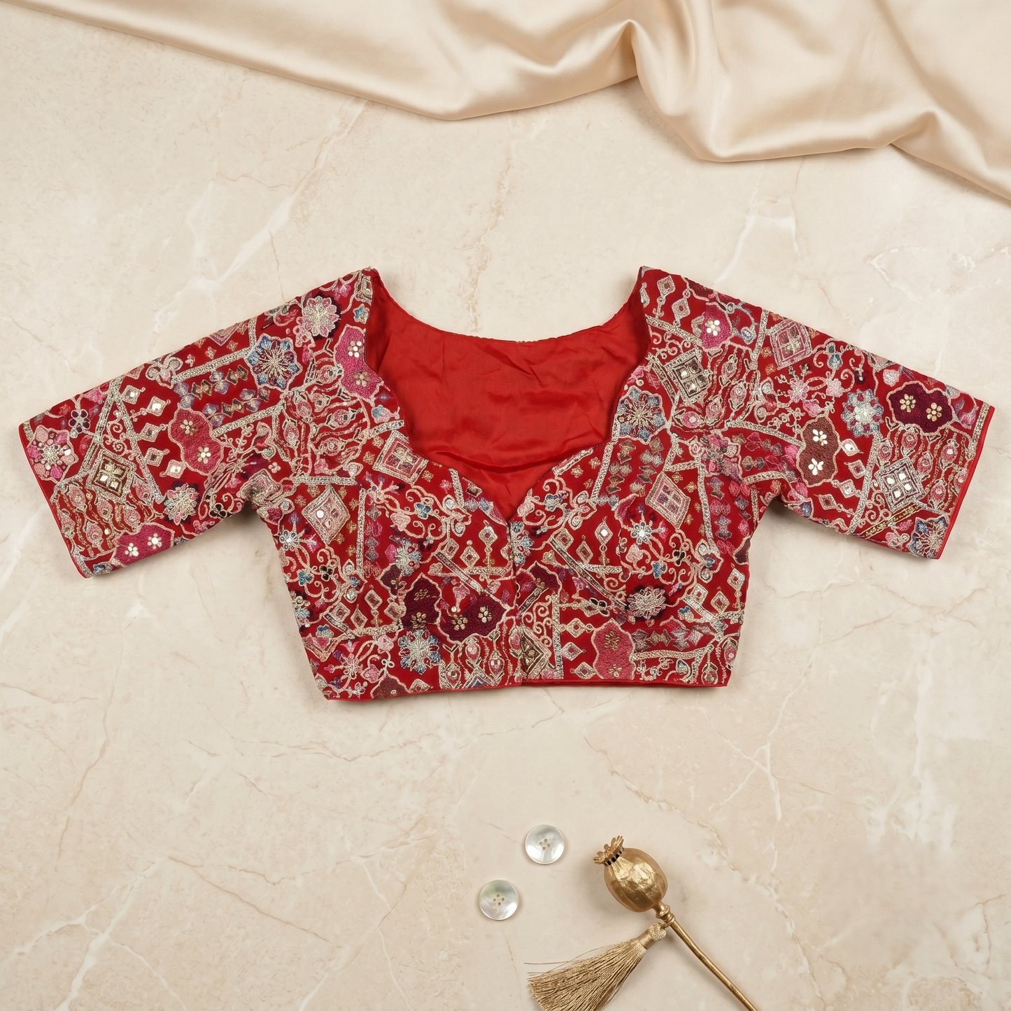 Crimson Charm Embellished Blouse