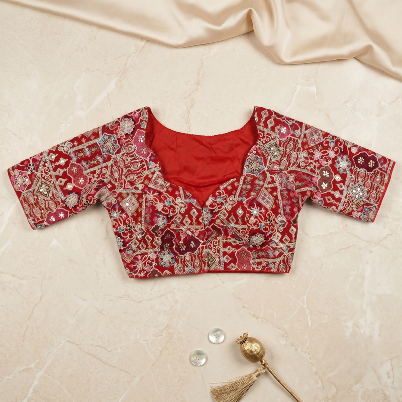 Crimson Charm Embellished Blouse