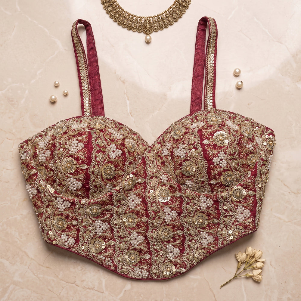 The Royal Maroon Zardosi Bustier
