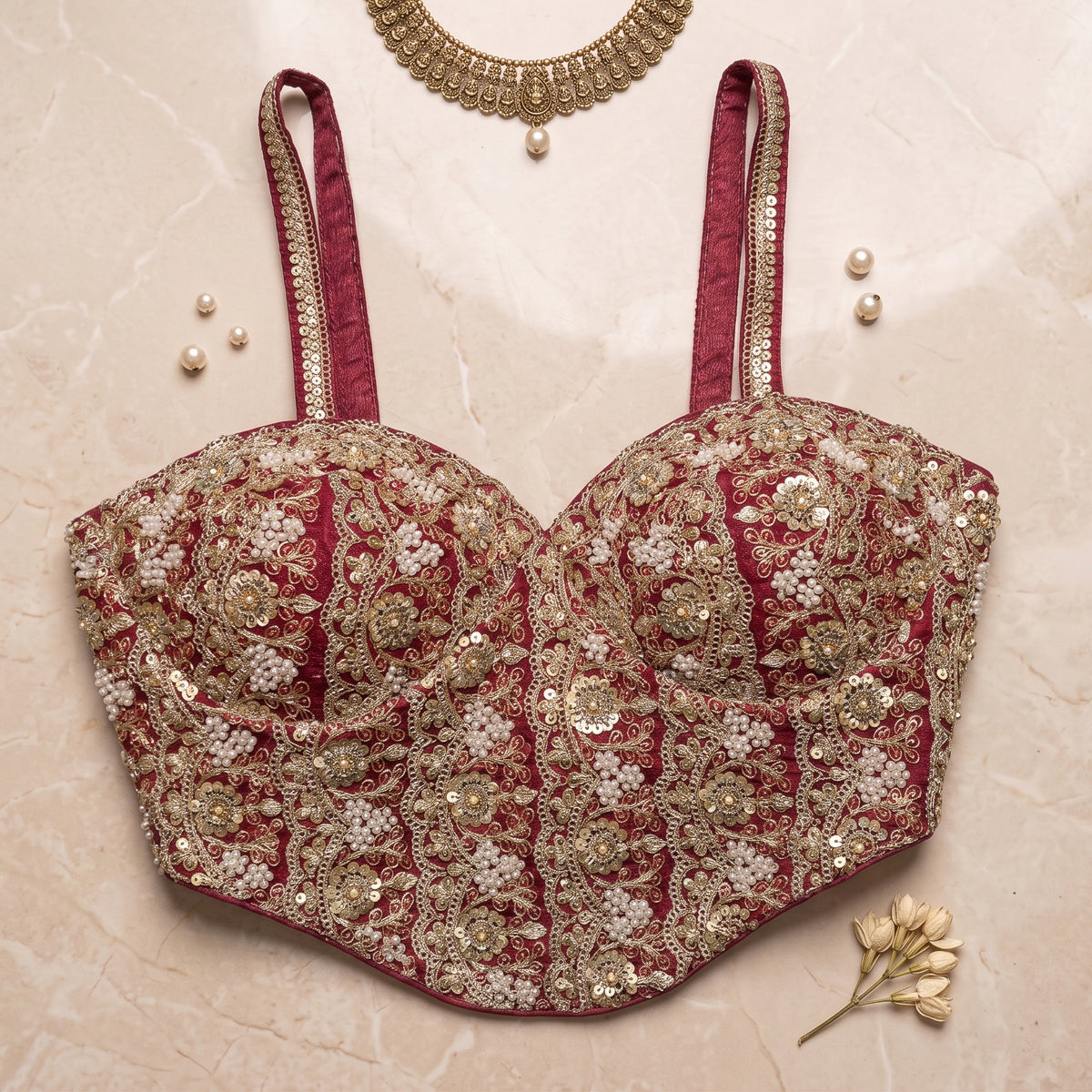 The Royal Maroon Zardosi Bustier