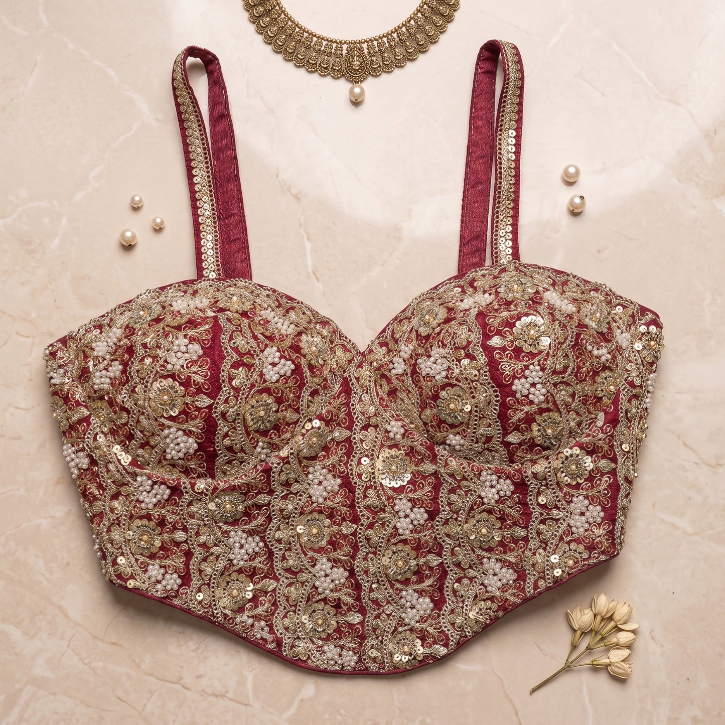 The Royal Maroon Zardosi Bustier