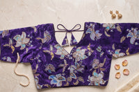 Purple Velvet Floral Sequin Work Blouse