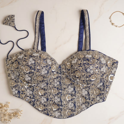 The Royal Indigo Zardosi Bustier