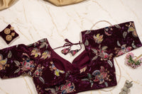 BloodRed Velvet Floral Zardozi Embroidered Blouse