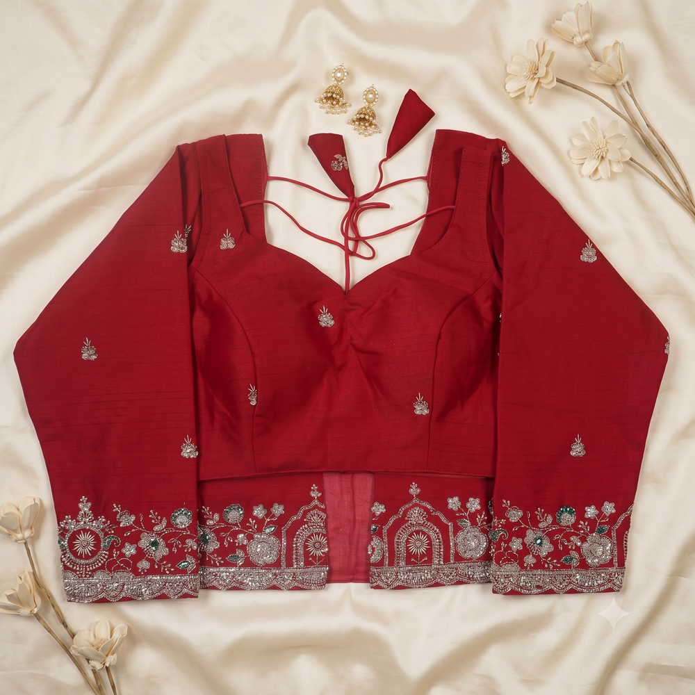 Red Mock-Neck Blouse