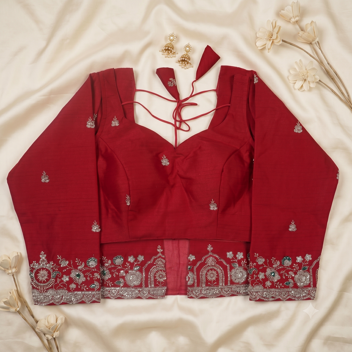 Red Mock-Neck Blouse