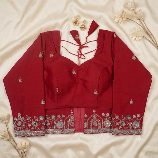 Red Mock-Neck Blouse