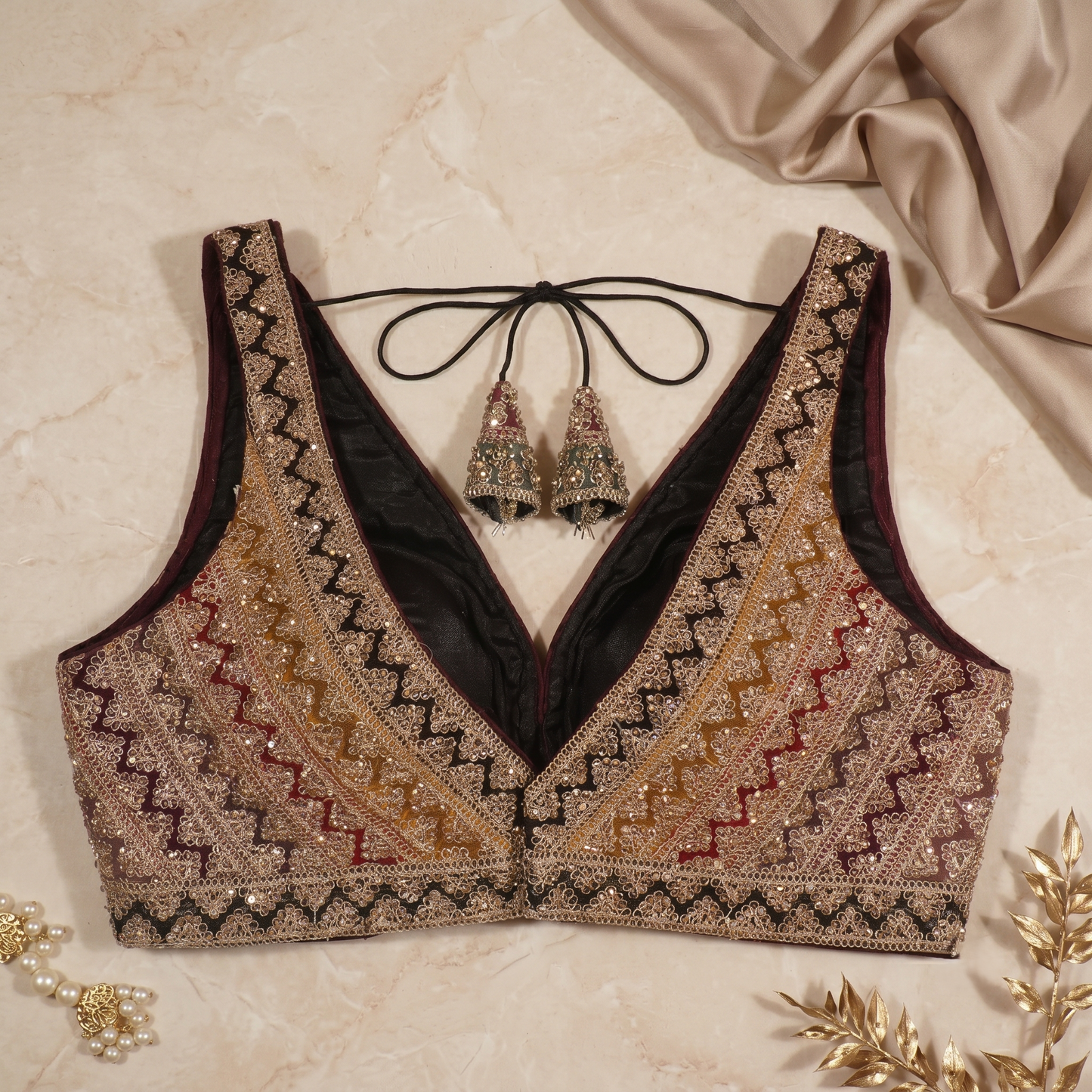Midnight Mosaic Geometric Bridal Blouse