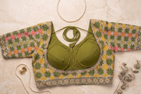 Green and Mustard Patchwork Embroidered Blouse