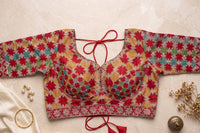 Red Patchwork Floral Sequin Blouse