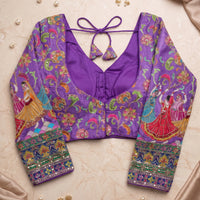 Purple Silk Blouse with Hand-Embroidered Dandiya Dancer Sleeves & Zardosi Work