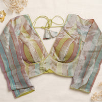 Multi-Color Metallic Striped Deep V-Neck Blouse